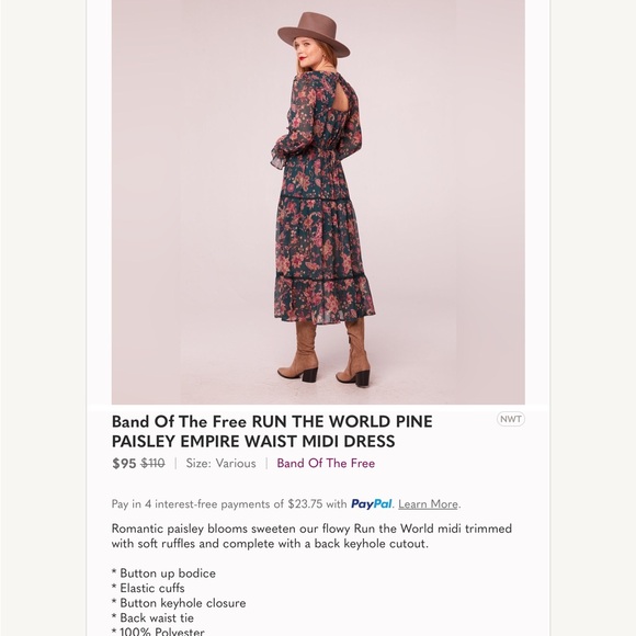 Band Of The Free RUN THE WORLD PINE PAISLEY EMPIRE WAIST MIDI DRESS - Picture 5 of 8
